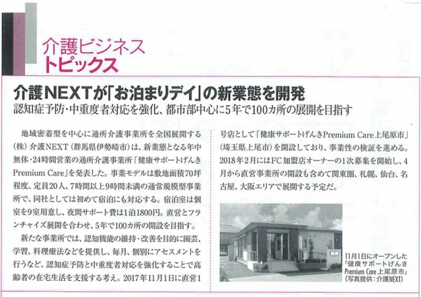 【メディア掲載情報】日経ヘルスケアに「健康サポートげんきPremiumCare」が紹介されました。